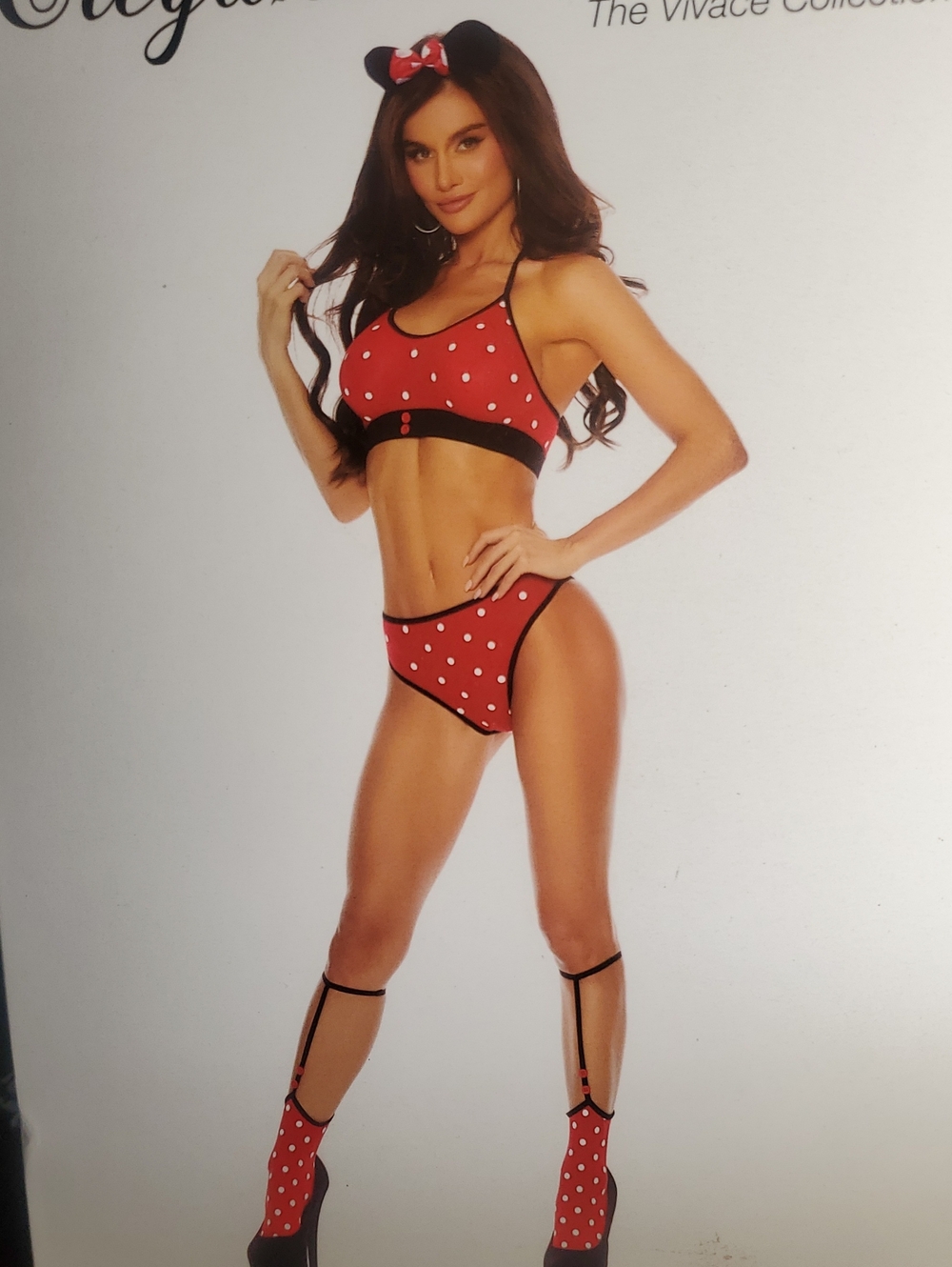 Red Polka Dot Bralette & Bikini Set with Black Trim